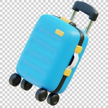 3D Blue Hard Shell Suitcase with Yellow Details and Telescopic Handle Stock Illustration