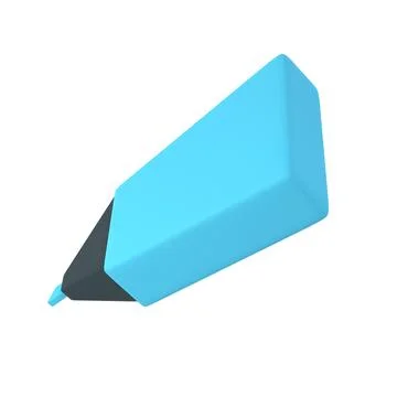 3d blue highlighter marker icon for school office. Stationery important message 스톡 일러스트