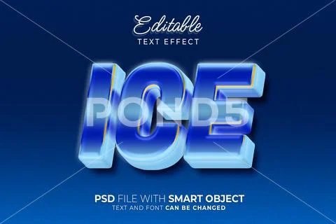 3d blue ice bold editable text effect PSD Template
