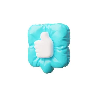 3D blue inflated balloon speech bubble with thumbs up hand gesture sign, vector Stock Illustration