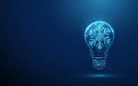 3D blue light bulb with snowflake. Winter idea, energy saving, cooling Stock Illustration