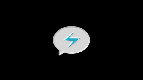 3D Blue Lightning Bolt Inside White Speech Bubble Icon on Black Background .. Stock Footage 330347812