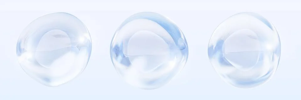 3d blue liquid ball. Render realistic set of water bubble with transparent Illustrazione stock