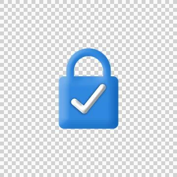 3D Blue Lock with Checkmark Icon Authentication and Privacy Symbol PNG イラスト素材