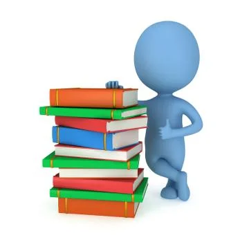3d blue man with books 스톡 일러스트