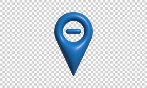 3D blue map pin icon with minus sign for navigation and location removal co.. Stock Illustration