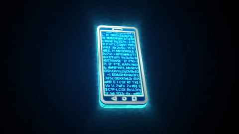3D blue mobile glowing shining with blue binary code encryption data Stock Footage 240472971