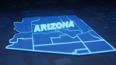 3D Blue Neon Arizona Map Animation USA State Reveal 库存影片 342681432
