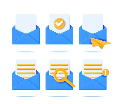 3d Blue Open Mail Envelope Icon Set Stock Illustration