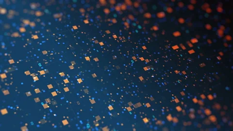 3d blue orange digital binary code data. Futuristic concept of information Stock Footage 103161365