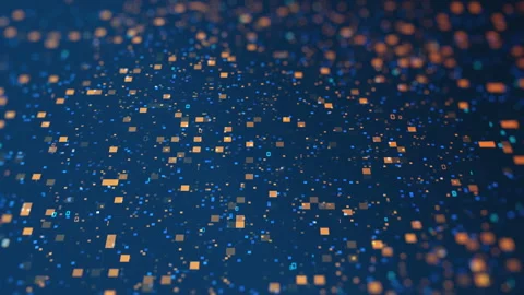 3d blue orange digital data code. Futuristic concept of information technology Stock Footage 103155913