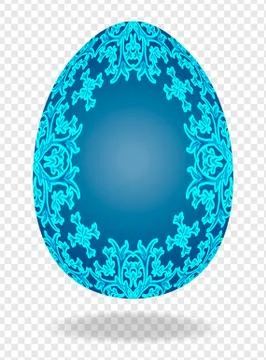 3d blue painted Easter egg with a pattern of lilies and a place for text Stock Illustration