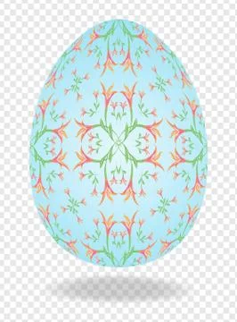 3d blue painted Easter egg with a pattern of lilies and a place for text Stock Illustration