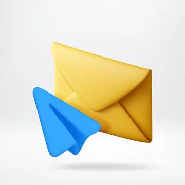 3D Blue paper plane flying from yellow envelope Ilustração Stock