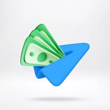 3D Blue paper plane with stack of banknotes. Illustrazione stock
