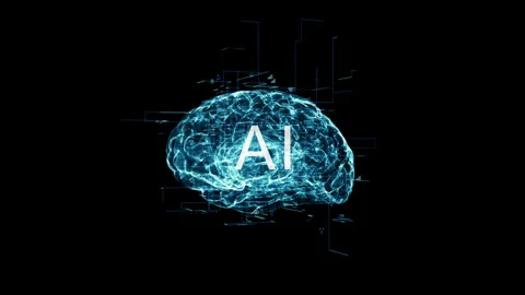 3D blue particle brain logo with AI and grid line with technology Stock Footage 245182374
