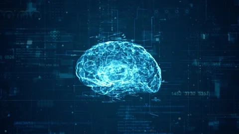 3D blue particle digital brain logo with grid line and technology Stock Footage 245182552