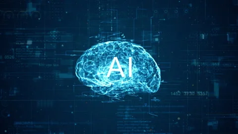 3D blue particle digital brain logo with artificial intelligence (AI) Stock Footage 245182613