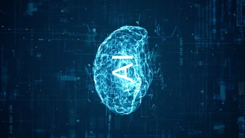 3D blue particle digital brain logo with artificial intelligence (AI) Stock Footage 245446424