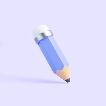 3D blue pencil with eraser in diagonal position on pastel background Stock Illustration