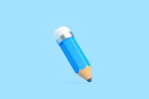 3D Blue Pencil with Eraser on Light Blue Background Stock Illustration