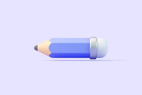 3D blue pencil with eraser lying flat on pastel background Stock Illustration