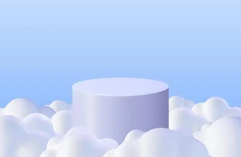 3D Blue Podium in Fluffy Clouds Background. Illustrazione stock
