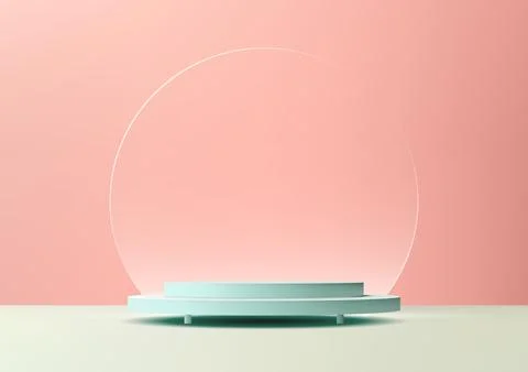 3D blue podium stand with circle glass backdrop is perfect for modern inter.. Stock Illustration
