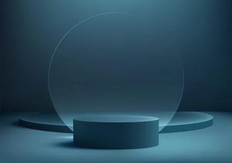 3D blue podium stand with circle glass backdrop is perfect for modern inter.. Stock Illustration