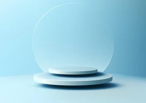 3D blue podium stand with circle glass backdrop is perfect for modern inter.. Stock Illustration