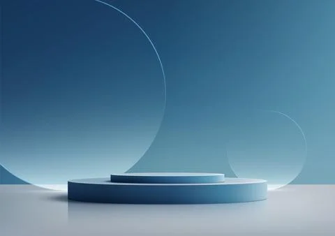 3D blue podium stand with circle glass backdrop is perfect for modern inter.. Stock Illustration
