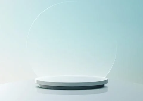 3D blue podium stand with circle glass backdrop is perfect for modern inter.. Stock Illustration
