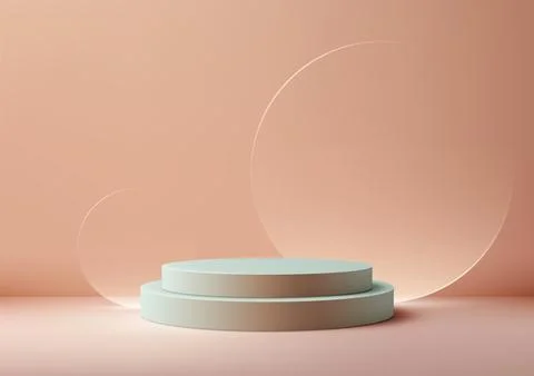 3D blue podium stand with circle glass backdrop is perfect for modern inter.. Stock Illustration