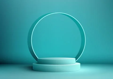 3D Blue Podium Steps Stand with Circle Backdrop Stock Illustration