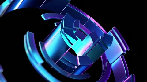 3D Blue Purple Metallic Chrome Ring Gyroscope Abstract Loop on Black Background Stock Footage 335642804