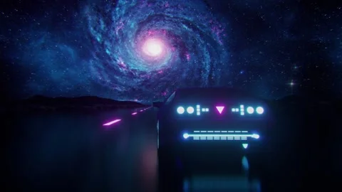 3D Blue Purple Synthwave Galaxy Retro Landscape VJ Loop Motion Background Stock Footage 143349219