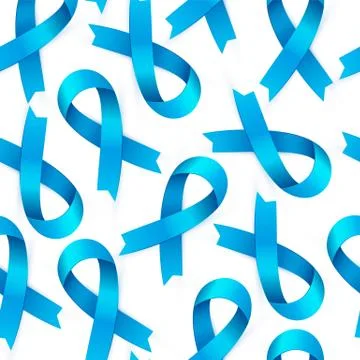 3d Blue ribbon seamless pattern to Prostate Cancer Awareness. Bright medical Stock Illustration