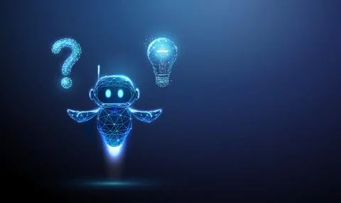 3D blue robot with question mark and light bulb Artificial intelligence, idea イラスト素材