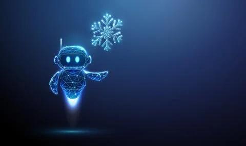 3D blue robot with snowflake in hand. Data center cooling, thermal management Stock Illustration