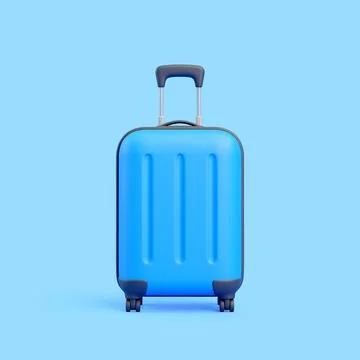 3D Blue Rolling Suitcase Front View Stock Illustration