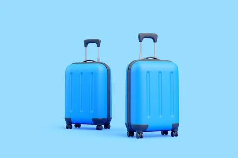3D Blue Rolling Suitcases Set Stock Illustration