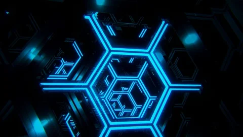3D Blue Sci-Fi Neon Hexagons VJ Loop Motion Background Vidéo gratuite 117446204