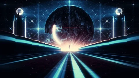 3D Blue Sci-Fi Planet Eye Tunnel VJ Loop Background 95990899