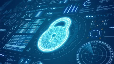 3D Blue security key with HUD background and futuristic technology background Stock Footage 234330419