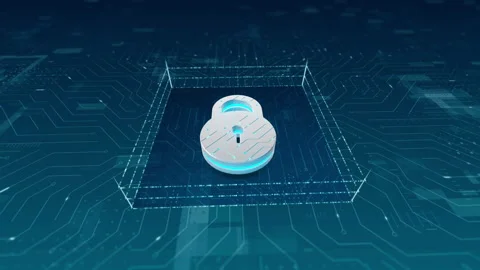3D blue security Key logo and particles with circuit board Stock Footage 243815911