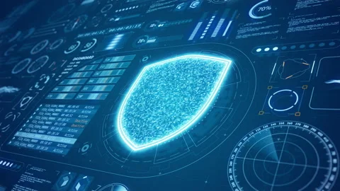 3D Blue security shield HUD background and futuristic technology background Stock Footage 234330408