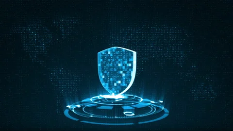 3D Blue security shield with rotation circle technology abstract background Stockbeeldmateriaal 152141361