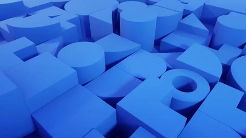 3D Blue Shapes in Perspective on Grid, Abstract Loop Animation, 4K Background Vidéo 309391701