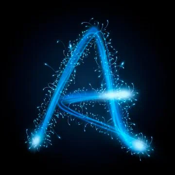 3d blue sparkler firework letter A Stock Illustration