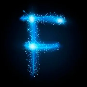 3d blue sparkler firework letter F Illustrazione stock